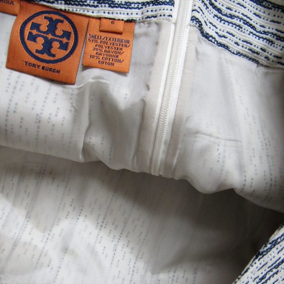 Tory Burch Pleated Skirt Navy/White Women’s Size 6,lined - Picture 3 of 6